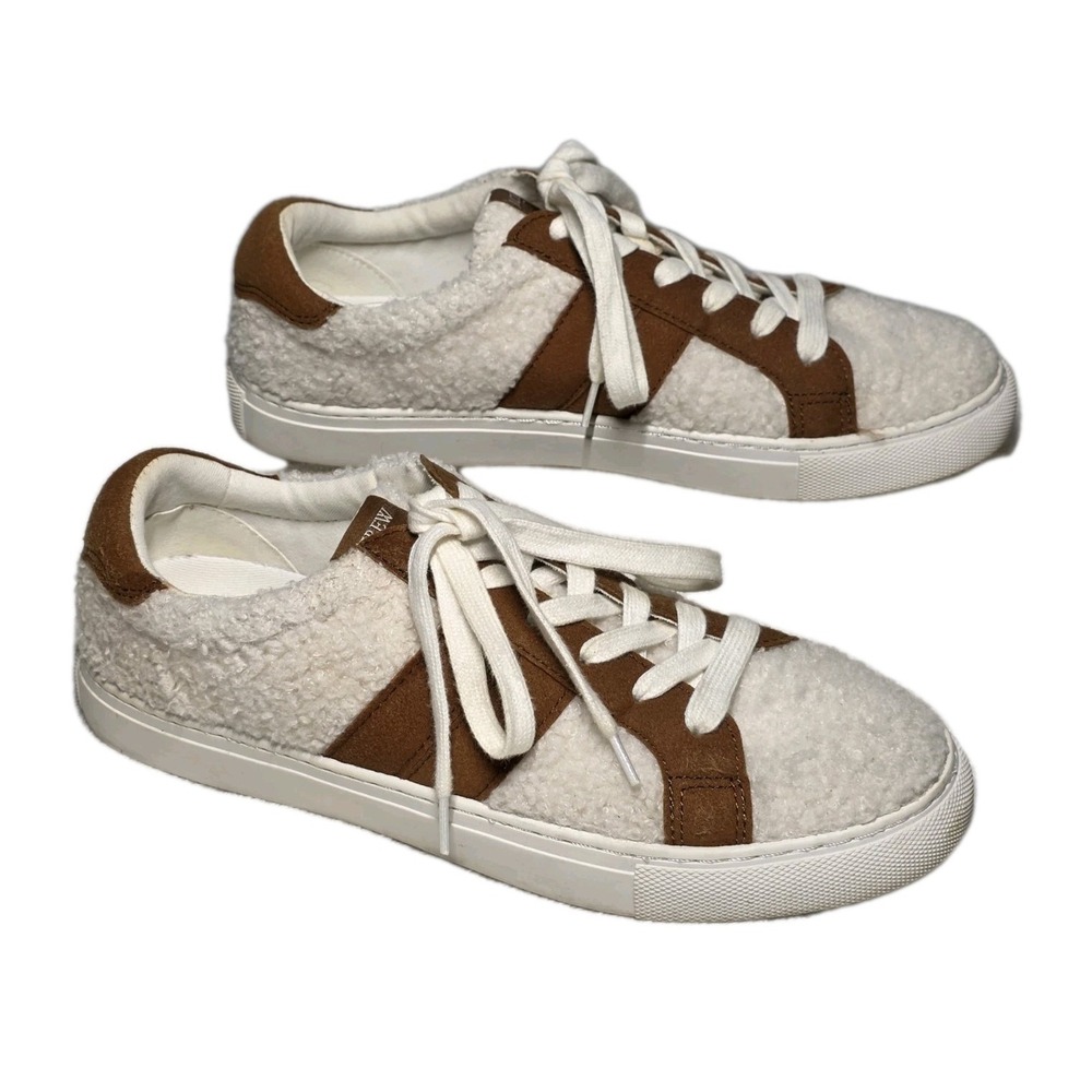 J.Crew Shoes Womens Size 7.5 Striped White‎ Faux Fur Sherpa Road Trip Sneakers
